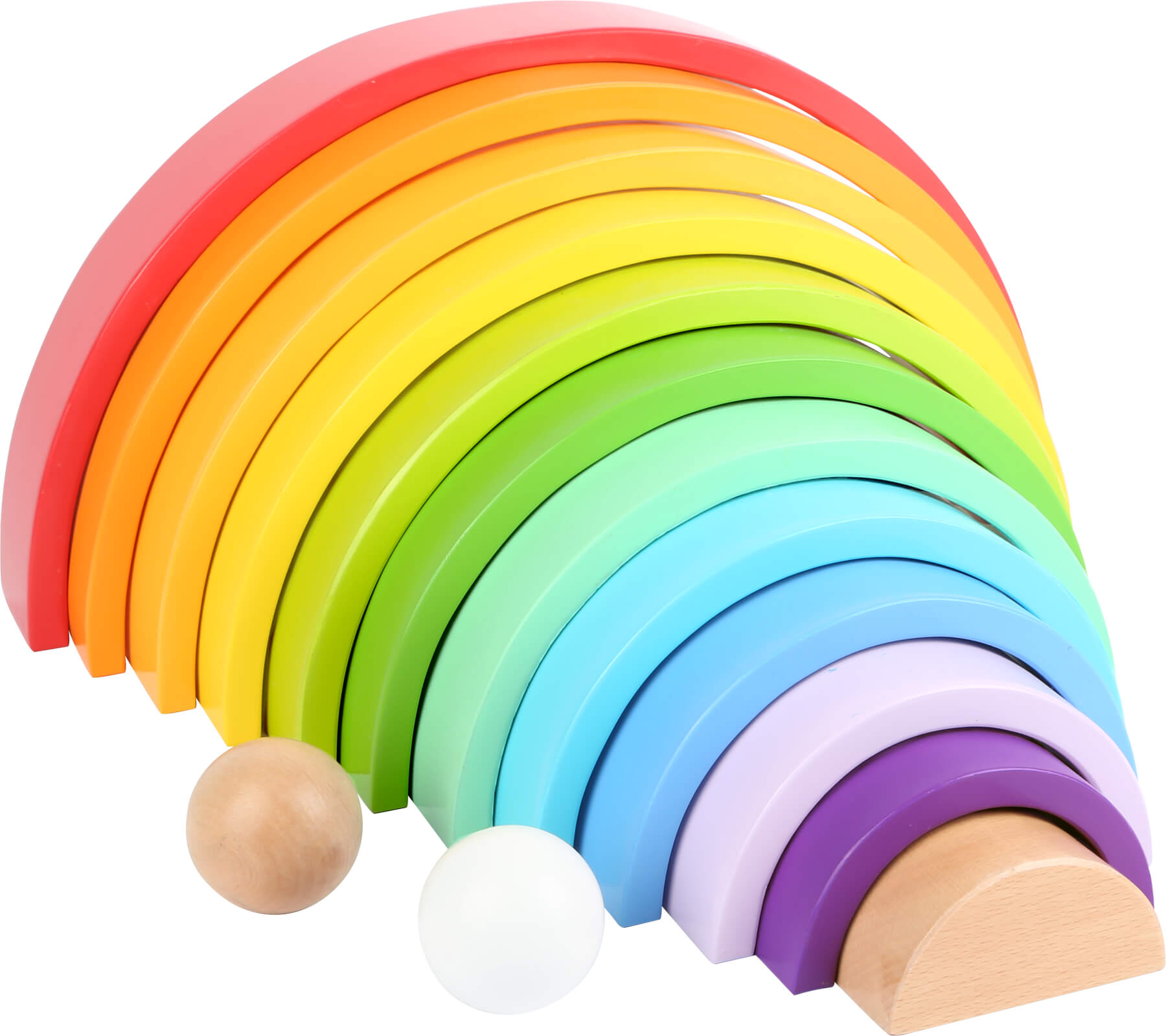 Unser großer Montessori Regenbogen XXL mit 12 Massivholzbögen und Holzkugeln