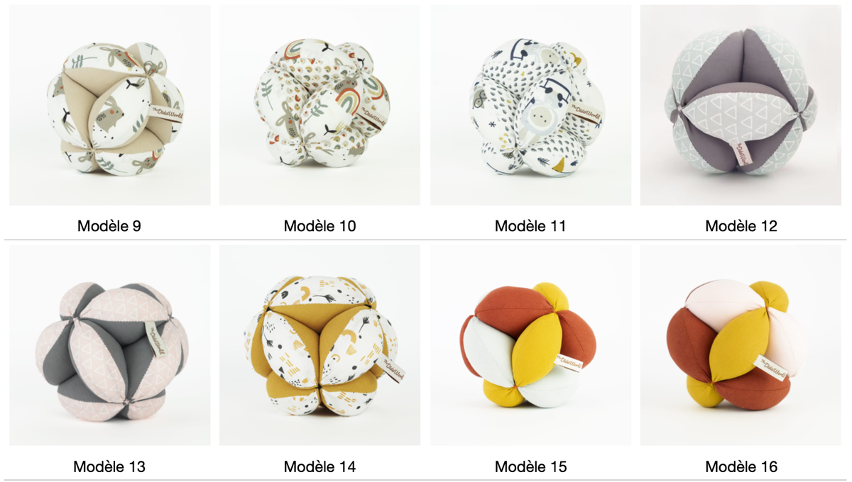 Auswahl an Designs für den Baby-Motorikball mit Glöckchen