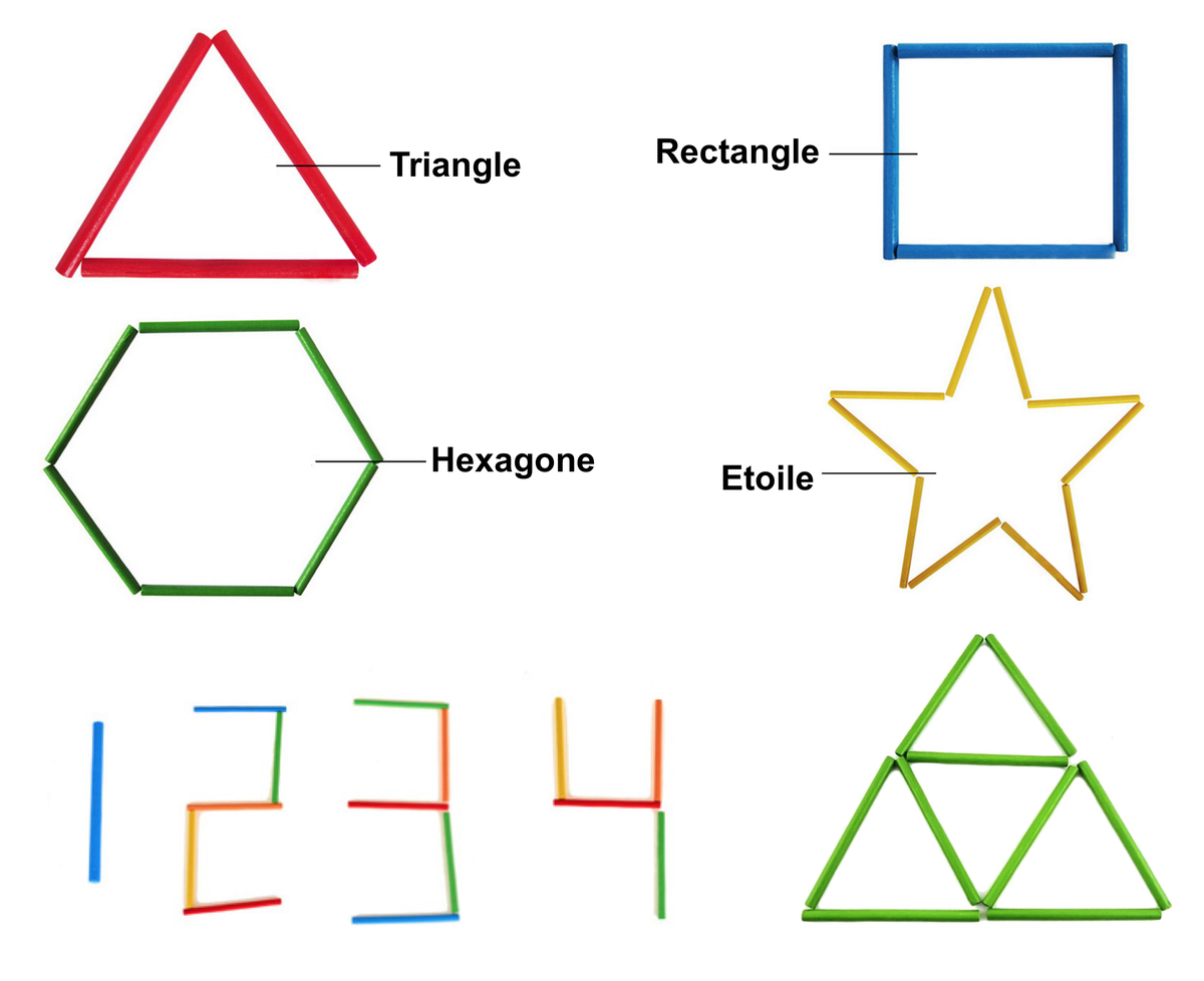 Geometrische Formen und ebene Figuren legen mit Holzstäbchen