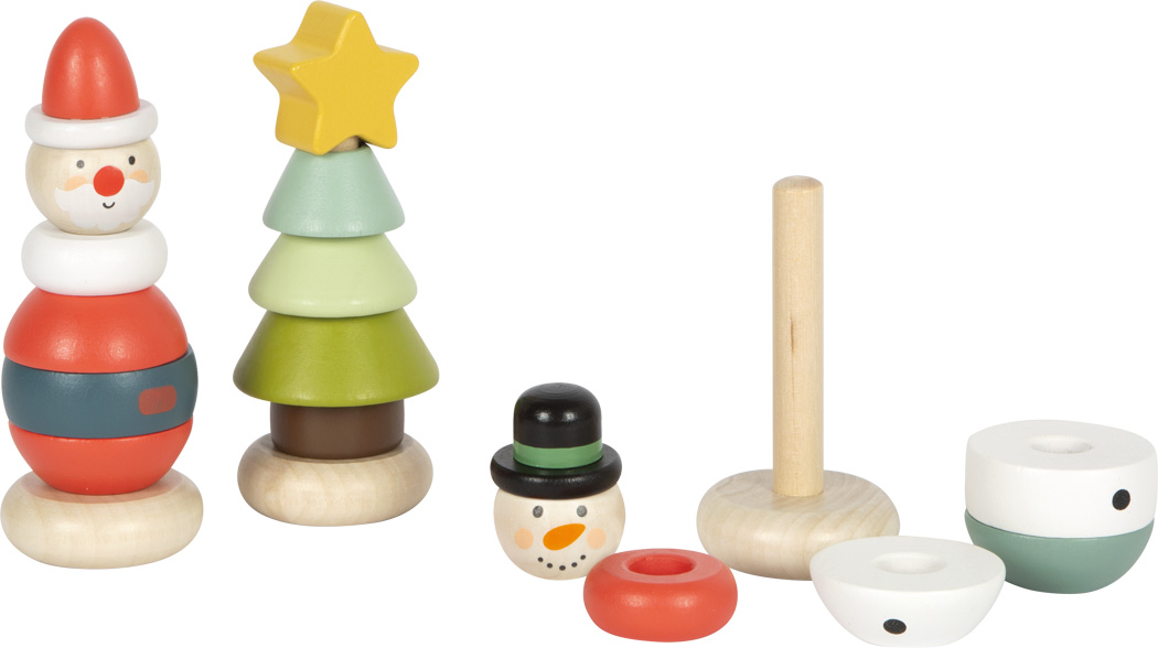 Holz-Stapelturm zu Weihnachten - Weihnachtsmann, Schneemann und Tannenbaum