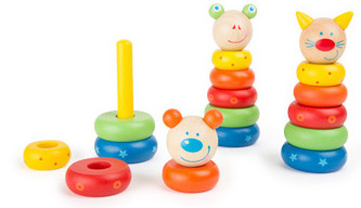 Buntes Holzstapelspiel Tiere für Babys – Montessori Motorikspielzeug