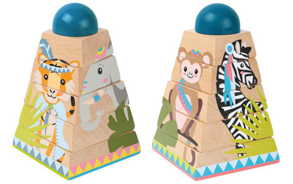 Holzstapelspiel für Kinder – Zusammensetzen der 4 Dschungeltiere auf den Seitenflächen