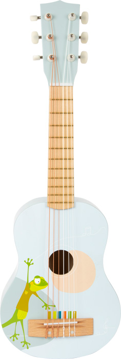 Akustische Kindergitarre aus Holz mit kindgerechtem Froschmotiv und Nylonsaiten
