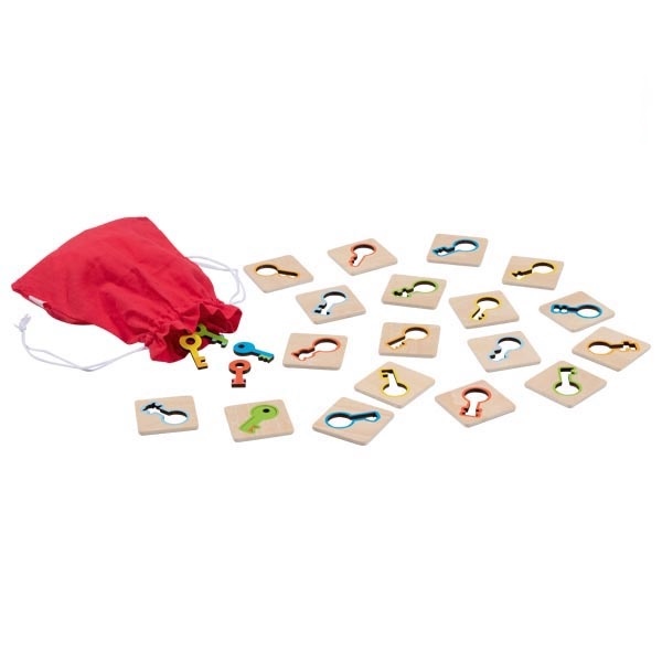 Montessori-Fühlspiel aus Holz – 18 Schlüssel zum Zuordnen
