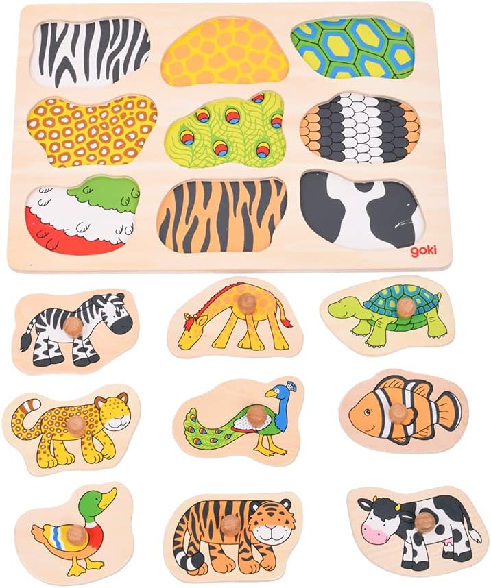 Montessori-Holzpuzzle in Tierform – 9 Tiere mit Knöpfen - Ansicht 2