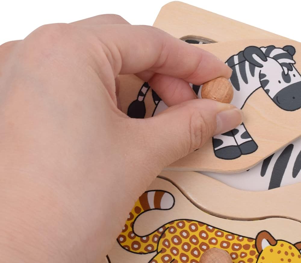Montessori-Holzpuzzle in Tierform – 9 Tiere mit Knöpfen - Ansicht 4