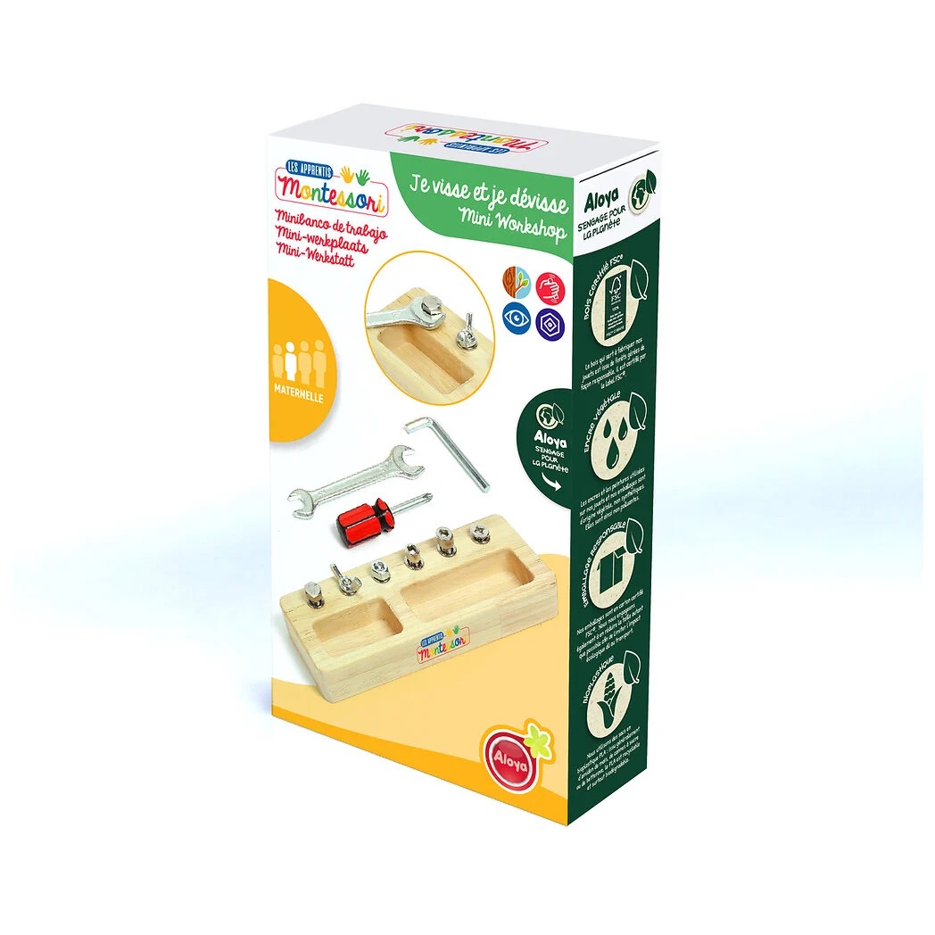 Montessori-Schraubbrett aus Holz – 6 Schrauben mit echtem Werkzeug - Ansicht 2
