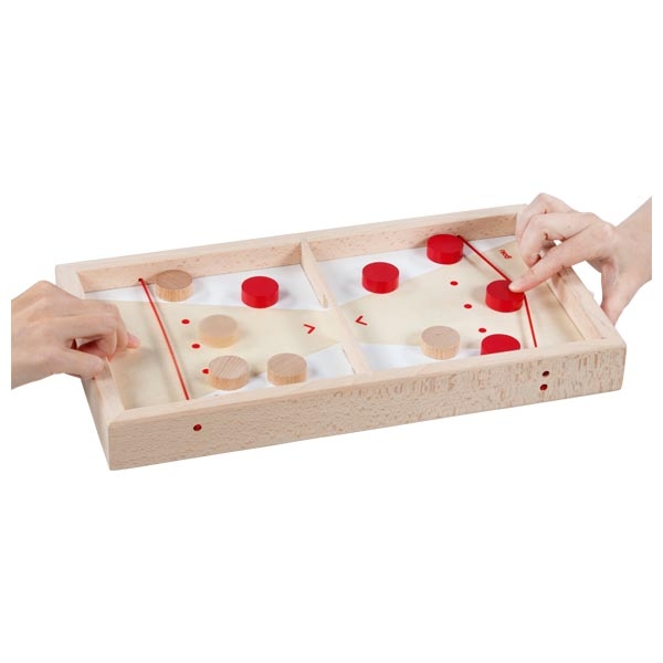 Tischcurling aus Holz mit Schleuderduell – 2-in-1-Wendebrett, 10 Pucks - Ansicht 2