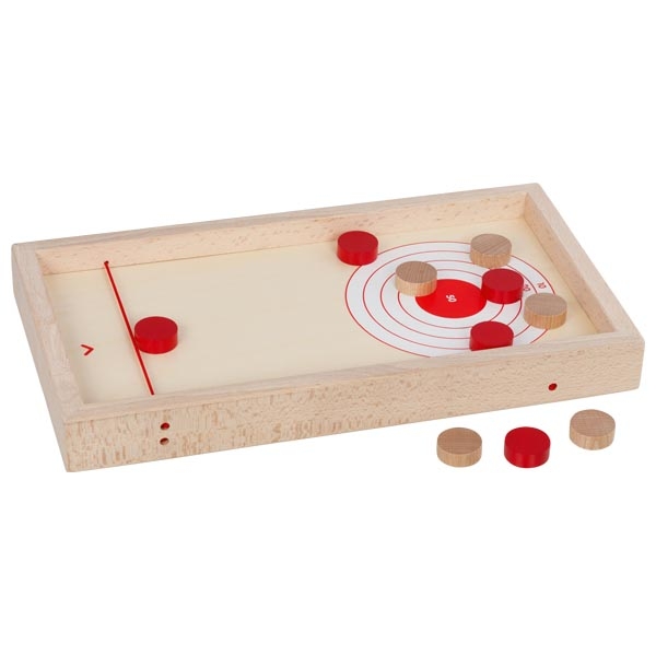 Tischcurling aus Holz mit Schleuderduell – 2-in-1-Wendebrett, 10 Pucks - Ansicht 3