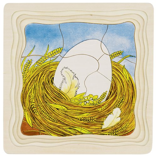 Puzzle Huhn aus Holz – Lebenszyklus vom Ei zum Huhn in 4 Schichten