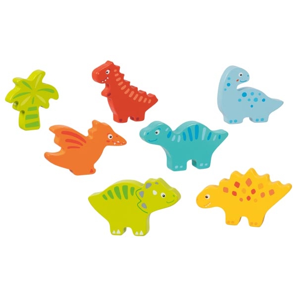 Montessori Dino-Puzzle aus Holz – 6 Dinosaurier und eine Palme - Ansicht 2