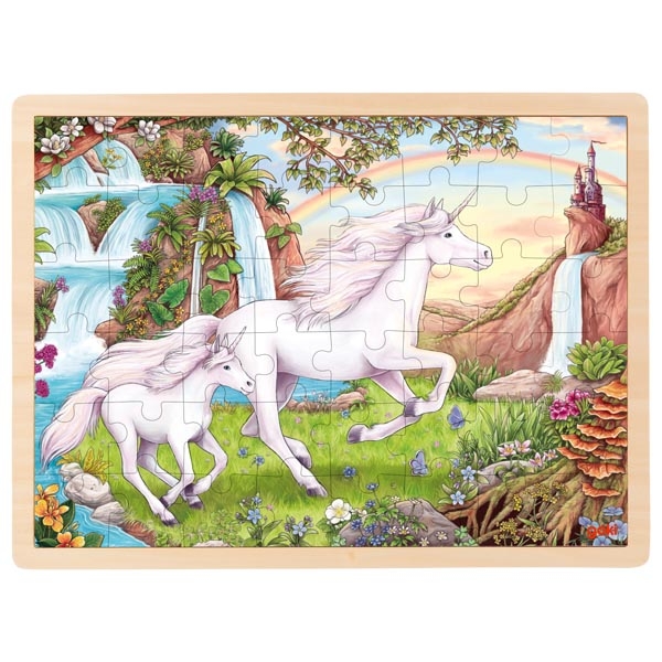 Einhorn-Puzzle aus Holz – 48 Teile mit Regenbogen und Schloss
