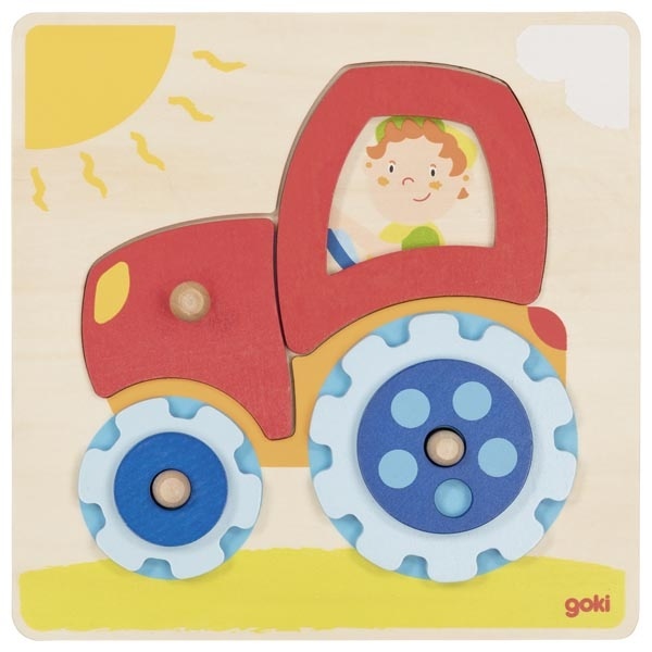 Traktor-Puzzle aus Holz nach Montessori – 6 Teile, drehbare Räder