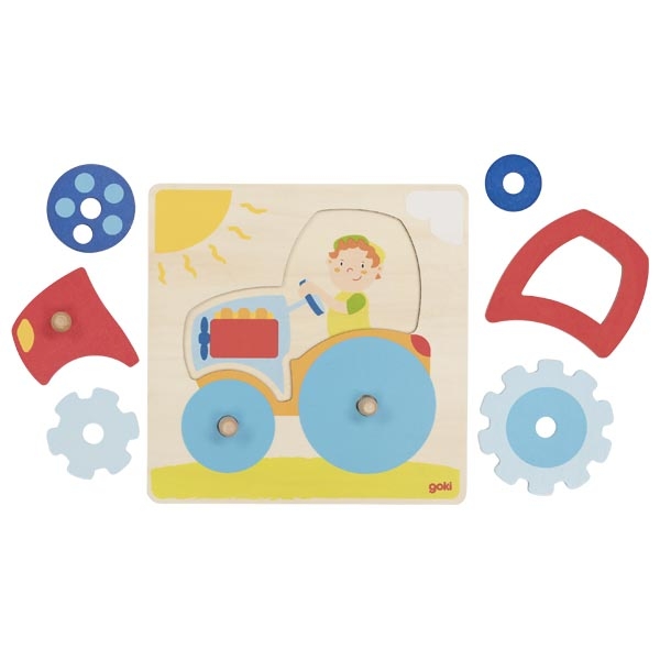 Traktor-Puzzle aus Holz nach Montessori – 6 Teile, drehbare Räder - Ansicht 2
