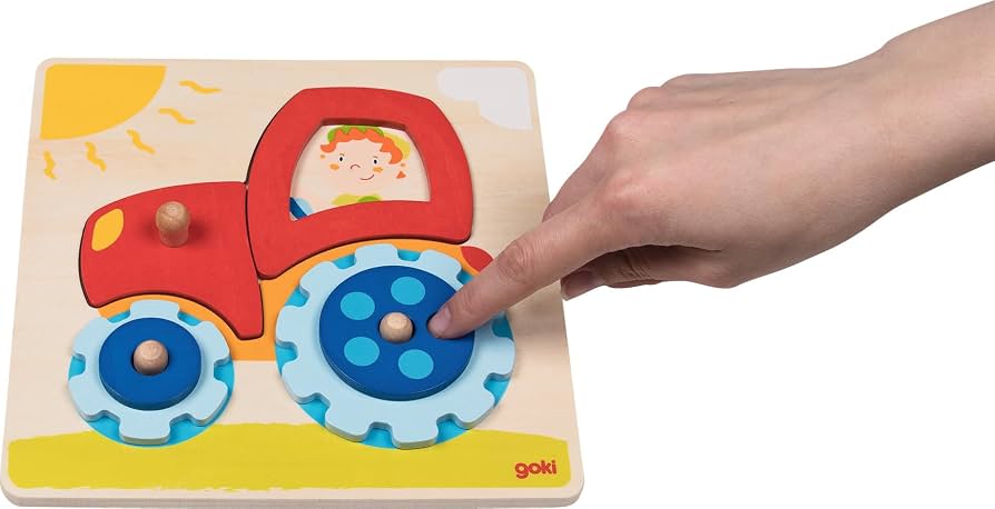 Traktor-Puzzle aus Holz nach Montessori – 6 Teile, drehbare Räder - Ansicht 3